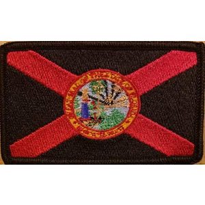 Fast Service Designs Airsoft Morale Patch 1 Florida State Flag Patch Embroidered with Hook & Loop MC Biker USA Morale Tactical Shoulder Morale Emblem Black & Red Version Black Border