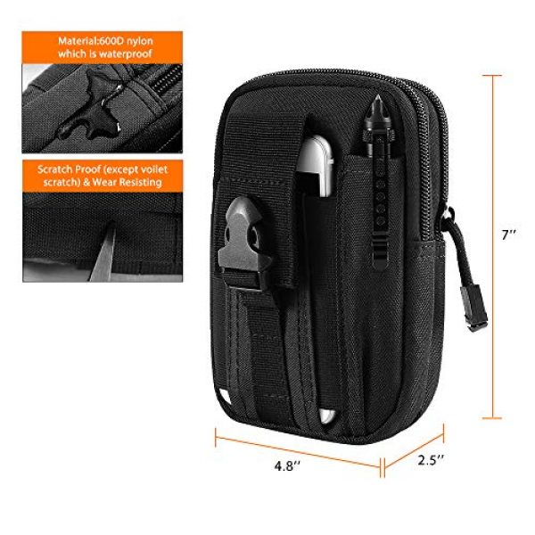 AIRSSON Tactical Pouch 2 AIRSSON Universal Tactical Molle Pouch EDC/EMT Gear Tool Gadget Belt Outdoor Waist Bag Pocket Organizer with Cell Phone Holster for iPhone X Samsung S8 & Less Than 6.2" Smartphone+Carabiner (Black)