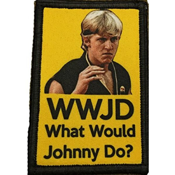 RedheadedTshirts Airsoft Morale Patch 1 Karate Kid WWJD What Would Johnny Do Morale Tactical Military Patch Made in the USA Perfect for your rucksack,pack bag, Molle Gear operator hat or cap! 2x3