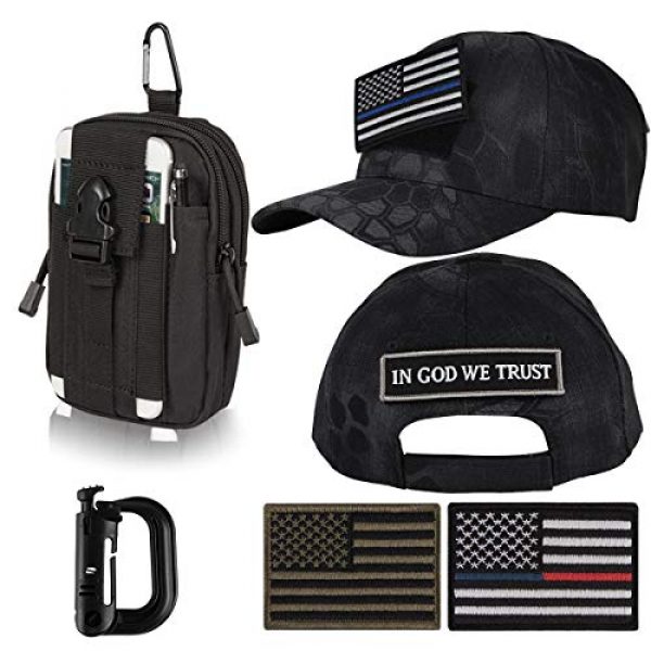 IronSeals Tactical Pouch 1 IronSeals AQ Bundle Adjustable Tactical Portable Sun Hat Cap with 4 Patches & Pouch Compact EDC Utility Gadget Waist Bag Pack with Cell Phone Holster for 4"-5.7" Phone & D-Ring