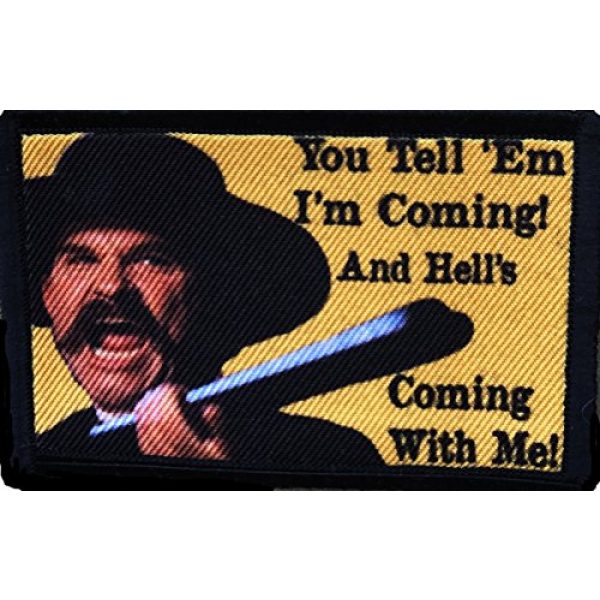 RedheadedTshirts Airsoft Morale Patch 1 Tombstone Wyatt Earp "Hell's Coming With Me!" Morale Patch. Perfect for your Tactical Military Army Gear, Backpack, Operator Baseball Cap, Plate Carrier or Vest. 2x3" Hook Patch. Made in the USA