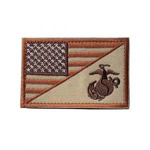 Xunqian Airsoft Morale Patch 1 USA American Flag w/Marine Corps USMC Military Tactical Morale Badge Patch 3" x 1.97" (Brown)