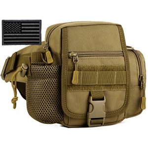 Protector Plus Tactical Pouch 1 Protector Plus Tactical Fanny Pack with Mesh Water Bottle Holder Pouch Military Running Waist Bag Hip Belt MOLLE Army Lumbar Gear Pocket Sling Shoulder Crossbody Messenger Bags (Patch Included)