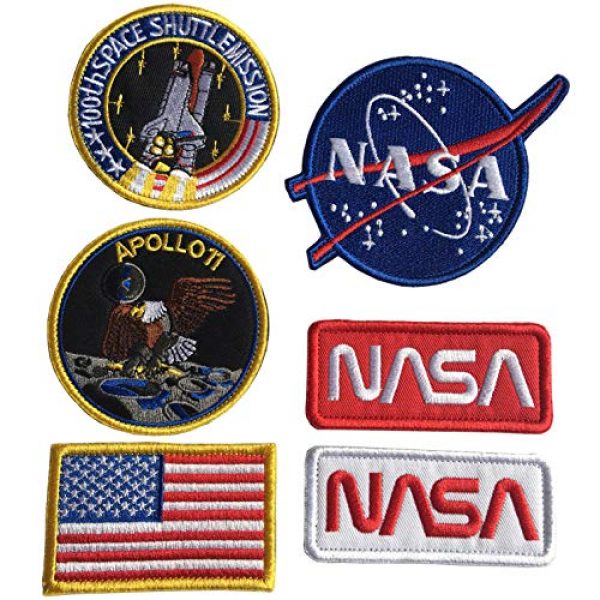 Xunqian Airsoft Morale Patch 1 Bundle 6 Pcs Tactical Flag Patch - Space Fans USA NASA Patch Embroidered Lot Military Embroidered Patches (A-Hook and Loop Fasteners Backing)