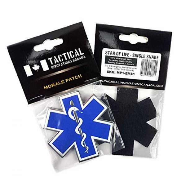 Tactical Innovations Canada Airsoft Morale Patch 4 PVC Morale Patch - EMS - Medical Responder 3" Star of Life - Single Snake - Blue/White/Silver