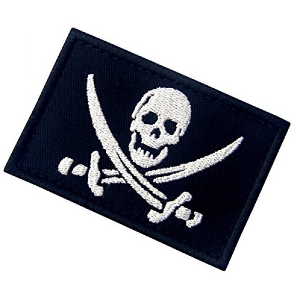 EmbTao Airsoft Morale Patch 4 Pirate Flag Military Morale Fastener Hook & Loop Patch - White & Black