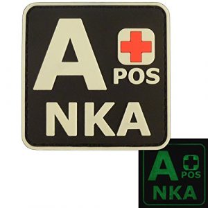 LEGEEON Airsoft Morale Patch 1 LEGEEON Glow Dark APOS A+ NKA Blood Type No Known Allergies Tactical Morale PVC Rubber Touch Fastener Patch