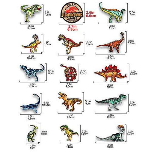 Jacknb Airsoft Morale Patch 5 Dinosaur Iron on Patches Jurassic Park Tactical Embroidered Applique Patches Badge Morale Decoration Sew on Patches for Jacket Jeans Backpacks Hat Clothing (15 Pcs)