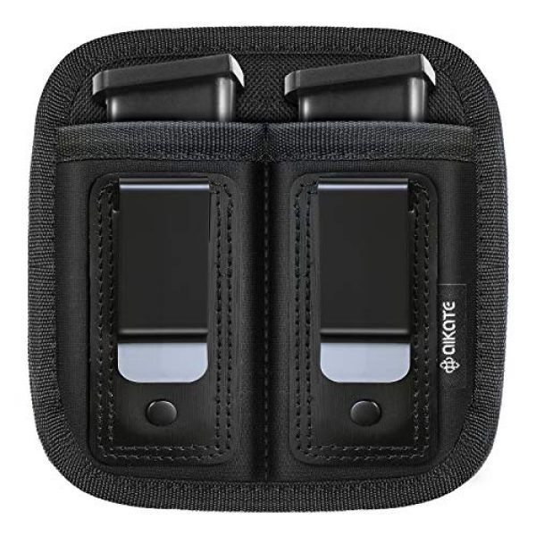 AIKATE Tactical Pouch 1 Universal Double Magazine Pouch for 9mm .40 .45 .380 .357, IWB Mag Holster Concealed Cary for Double Stack, Mag Holder for Glock 19 43 17 1911 S&W M&P, Fits Any 7 10 15 Round Clip for All Pistols Ammo