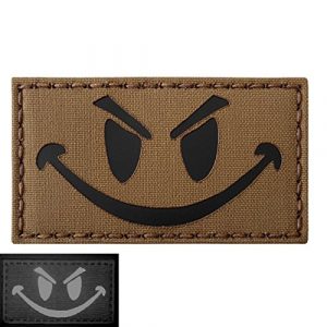Tactical Freaky Airsoft Morale Patch 1 Coyte Brown Infrared Evil Smiley 3.5x2 Tan Arid Tactical Morale Hook-and-Loop Patch