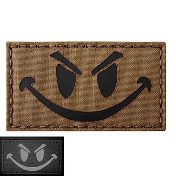Tactical Freaky Airsoft Morale Patch 1 Coyte Brown Infrared Evil Smiley 3.5x2 Tan Arid Tactical Morale Hook-and-Loop Patch