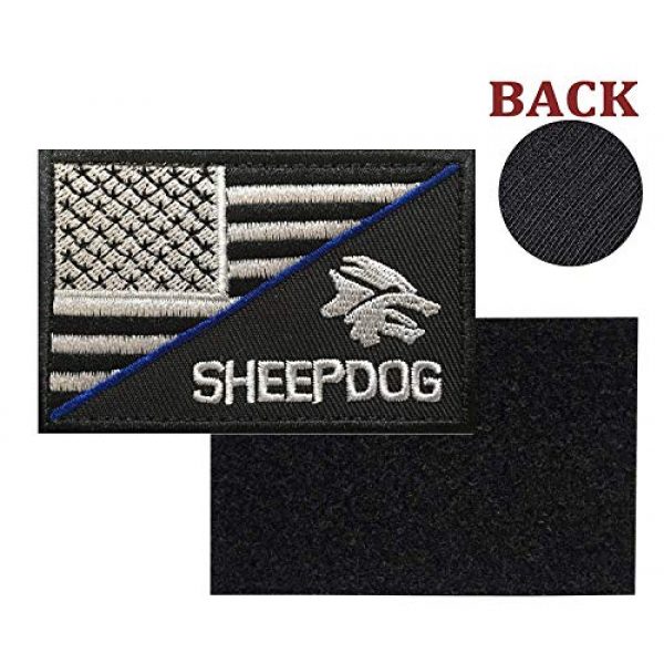 SpaceAuto Airsoft Morale Patch 3 SpaceAuto Decorative Sheepdog w/ USA American Flag Embroidered Military Tactical Morale Patch 3" x 1.97" - Slash Thin Blue Line