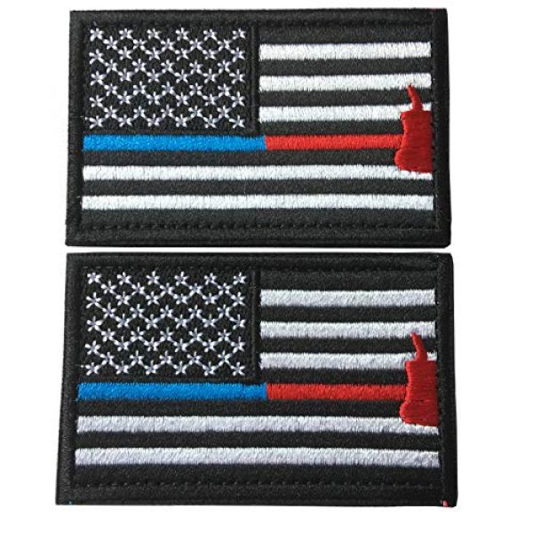 Hng Kiang Hu Airsoft Morale Patch 1 Bundle 2 Pieces Police Firefighter Axe USA Flag Thin Blue and Red Line Fully Embroidered Morale Tags Patch (Blue and Red Line)