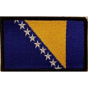 Fast Service Designs Airsoft Morale Patch 1 Bosnia Flag Embroidered Patch with Hook & Loop Morale Tactical Travel Bosnian Emblem Black Border