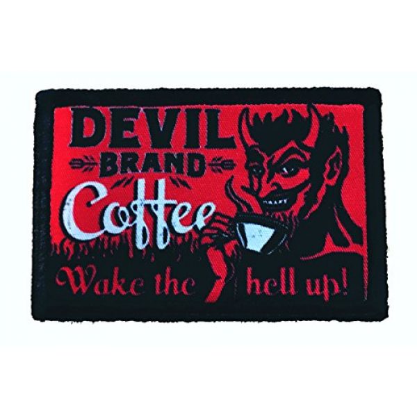 RedheadedTshirts Airsoft Morale Patch 1 Devil Brand Coffee Funny Tactical Military Morale Patch 2x3" Hook and Loop Made in The USA Perfect for Your Rucksack, Pack Bag, Molle Gear, Operator hat or Cap!