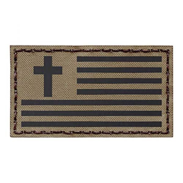 Tactical Freaky Airsoft Morale Patch 1 IR Tan 2x3.5 USA Flag Christian Cross Jesus Christ Coyote Brown Crucifix Religion God Infrared Tactical Morale Fastener Patch
