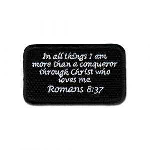 BASTION Airsoft Morale Patch 1 BASTION Morale Patches (Romans 8:37, BNW) | 3D Embroidered Patches with Hook & Loop Fastener Backing | Well-Made Clean Stitching | Christian Patches Ideal for Tactical Bag, Hats & Vest