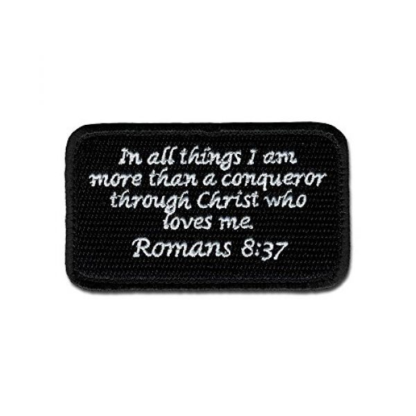 BASTION Airsoft Morale Patch 1 BASTION Morale Patches (Romans 8:37, BNW) | 3D Embroidered Patches with Hook & Loop Fastener Backing | Well-Made Clean Stitching | Christian Patches Ideal for Tactical Bag, Hats & Vest