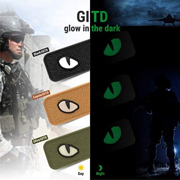 ODSP Airsoft Morale Patch 3 Cat Eyes PVC Morale Patch, IR Reflective Tactical Military Morale Badges with Hook Fasteners Backing 3.2 x 1 inch Pack of 2 (Coyote tan)