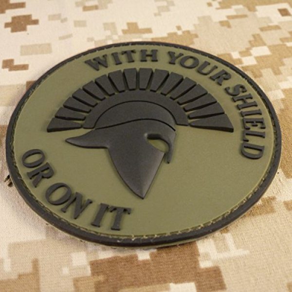 LEGEEON Airsoft Morale Patch 2 LEGEEON Olive Drab Spartan Helmet Your Shield ON IT OD Green Morale PVC Rubber Fastener Patch