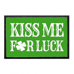 P PULLPATCH Airsoft Morale Patch 1 Kiss Me for Luck - Green Background Morale Patch | Hook and Loop Attach for Hats, Jeans, Vest, Coat | 2x3 in | by Pull Patch