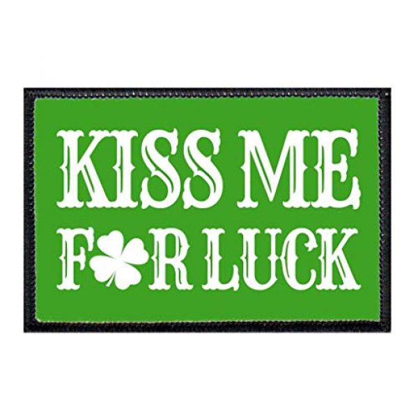 P PULLPATCH Airsoft Morale Patch 1 Kiss Me for Luck - Green Background Morale Patch | Hook and Loop Attach for Hats, Jeans, Vest, Coat | 2x3 in | by Pull Patch