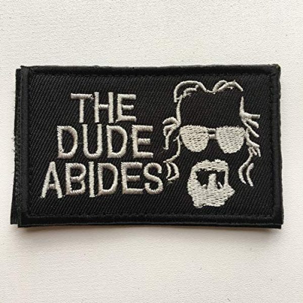 Xunqian Airsoft Morale Patch 2 Big Lebowski The Dude Abides Pee Rug Patch. Perfect for Your Tactical Military Army Gear, Backpack, Operator Baseball Cap, Plate Carrier or Vest. 2x3" Hook Patch (A-Black)