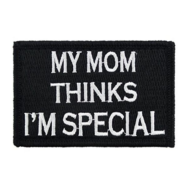 Morale Tags Airsoft Morale Patch 1 My Mom Thinks I'm Special Patch Fully Embroidered with Hook and Loop Morale Tags (Black and White)