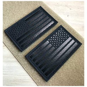 jujupups Airsoft Morale Patch 1 2x3.5" Infrared IR US USA American Flag Patch Tactical Vest Patch Hook-Fastener Backing(1 Left + 1 Right (Black)