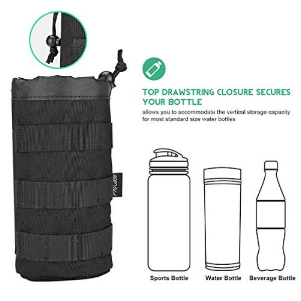 ProCase Tactical Pouch 3 ProCase Tactical Molle Water Bottle Pouch, Military Bottle Holder with Top Drawstring & Mesh Bottom, Portable Water Container Pouch Bag Hydration Carrier for Camping Hiking Hunting Traveling -Black