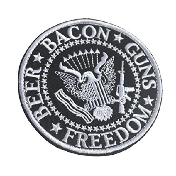 ODSP Airsoft Morale Patch 4 Freedom Beer Bacon Guns Morale Tactical Military Army Embroidered Logo Patch Iron on Tags with Hook and Loop Fasteners Backing for Gear, Backpack,Cap,Vest -3.74" 2PCS (B&W)