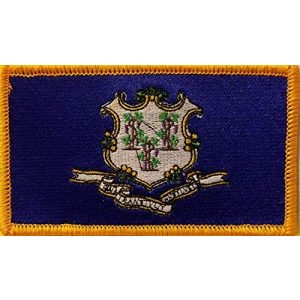 Fast Service Designs Airsoft Morale Patch 1 Connecticut State Flag Embroidered Patch with Hook & Loop Tactical Travel Morale USA Emblem Gold Border
