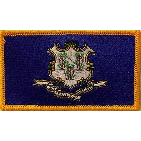 Fast Service Designs Airsoft Morale Patch 1 Connecticut State Flag Embroidered Patch with Hook & Loop Tactical Travel Morale USA Emblem Gold Border