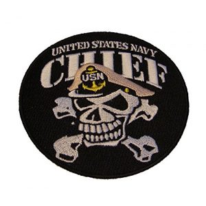EC Airsoft Morale Patch 1 UNITED STATES NAVY CHIEF SKULL and CROSSBONES ROUND PATCH - Color - Veteran Owned Business