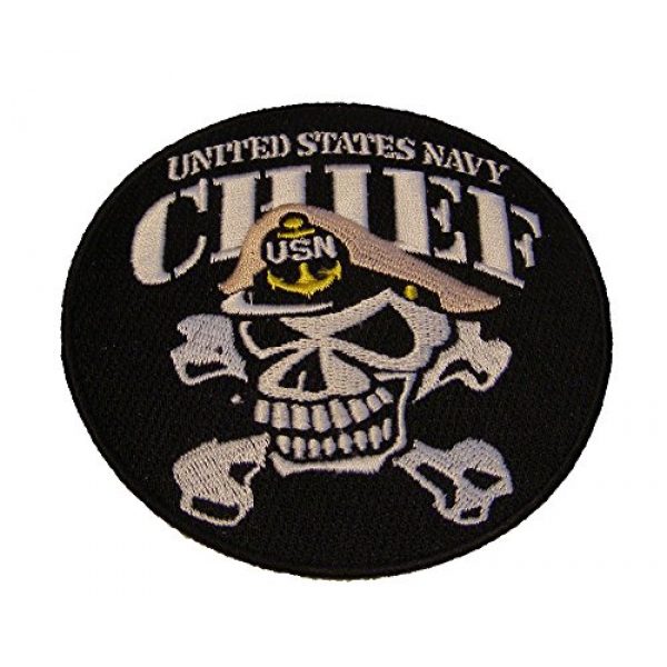 EC Airsoft Morale Patch 1 UNITED STATES NAVY CHIEF SKULL and CROSSBONES ROUND PATCH - Color - Veteran Owned Business