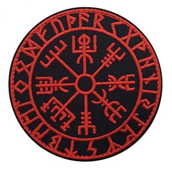 Tactical Embroidery Patch Airsoft Morale Patch 1 Viking Norse Runes Vegvisir Compass Tactical Embroidery Patch Hook & Loop Morale Patch Military Patch for Clothing Accessory Backpack Armband (red)