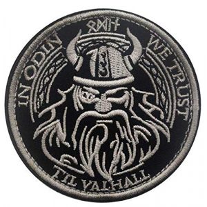 Tactical Embroidery Patch Airsoft Morale Patch 1 in Odin We Trust Til V-alhall Tactical Embroidery Patch Hook & Loop Morale Patch Military Patch for Clothing Accessory Backpack Armband (Gray)