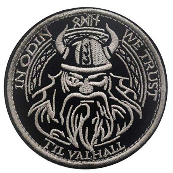 Tactical Embroidery Patch Airsoft Morale Patch 1 in Odin We Trust Til V-alhall Tactical Embroidery Patch Hook & Loop Morale Patch Military Patch for Clothing Accessory Backpack Armband (Gray)
