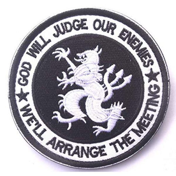 Tactical Embroidery Patch Airsoft Morale Patch 2 God Will Judge Our Enemies We'll Arrange The Meeting Tactical Embroidery Patch Hook & Loop Morale Patch Military Patch for Clothing Accessory Backpack Armband (2pcs)