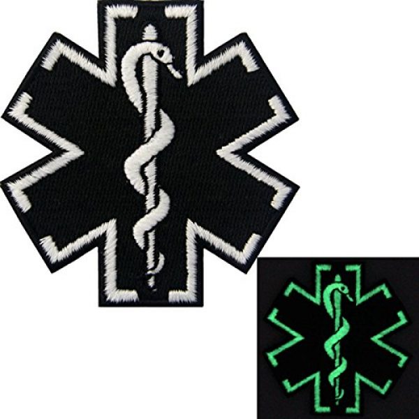 EmbTao Airsoft Morale Patch 3 EmbTao Glow in Dark ACU EMS EMT Medic Paramedic Star of Life Morale Tactical Embroidered Applique Iron On/Sew On Patch - Black & White