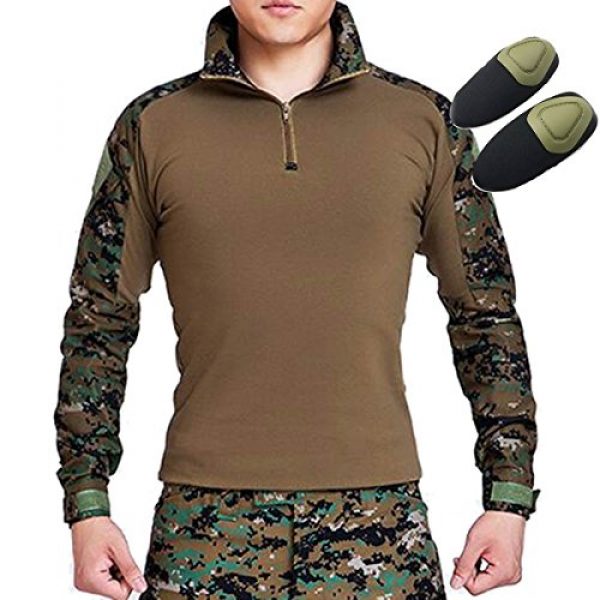 H World Shopping Tactical Shirt 1 Tactical Hunting Military Long Sleeve Shirt with Elbow Pads Camo Digital Woodland