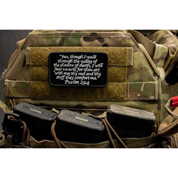 BASTION Airsoft Morale Patch 2 BASTION Morale Patches (Psalm 23:4, Black) | 3D Embroidered Patches with Hook & Loop Fastener Backing | Well-Made Clean Stitching | Christian Patches Ideal for Tactical Bag, Hats & Vest