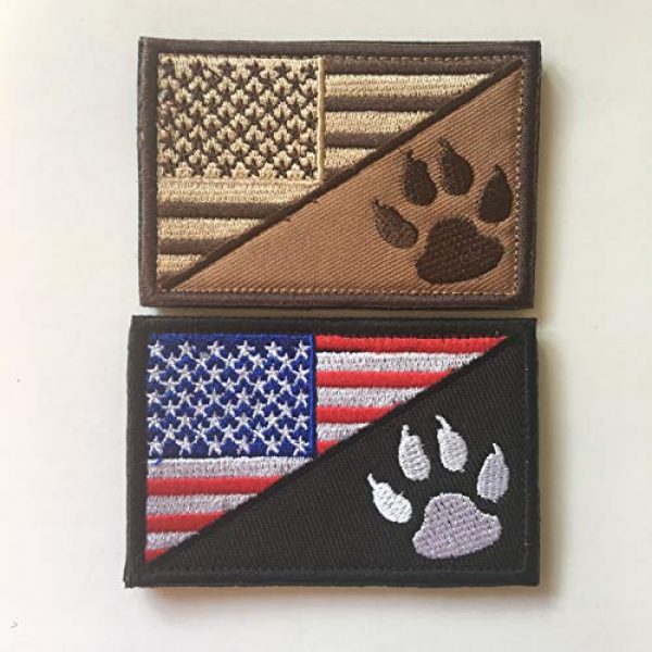 Xunqian Airsoft Morale Patch 2 USA American Flag w/Dog Tracker Paw Embroidered Applique Morale Hook & Loop Patch (Bundle 2pcs red/Brown)