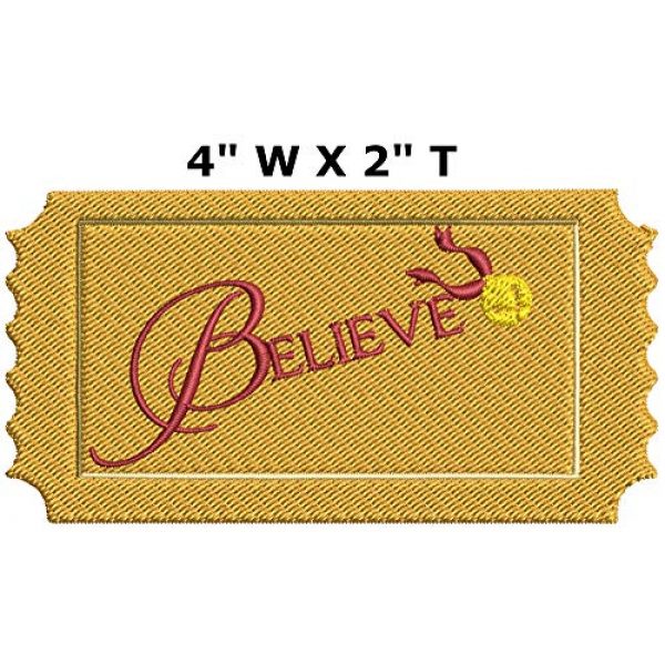 Sassy Treasures Airsoft Morale Patch 2 Believe Golden Ticket Polar Express - 4" W x 2" T Embroidered Patch DIY Iron On/Sew On Christmas Holiday Novelty Theme Decorative Applique