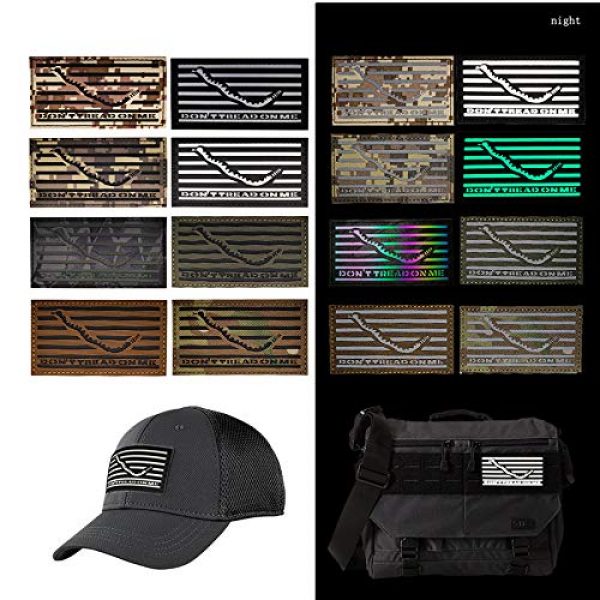 APBVIHL Airsoft Morale Patch 7 IR Reflective Dont Tread On Me Flag Patch, Infrared Military Tactical Morale Emblem Patches Badges Appliques Hook and Loop Fastener Backing for Hats Clothes Backpack 3.94 x 2.17 Inch