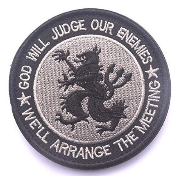 Tactical Embroidery Patch Airsoft Morale Patch 3 God Will Judge Our Enemies We'll Arrange The Meeting Tactical Embroidery Patch Hook & Loop Morale Patch Military Patch for Clothing Accessory Backpack Armband (2pcs)
