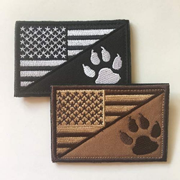 Xunqian Airsoft Morale Patch 4 USA American Flag w/Dog Tracker Paw Embroidered Applique Hook & Loop Patch (D-Bundle 2pcs Brown,Black)
