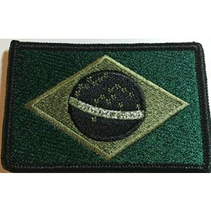 Fast Service Designs Airsoft Morale Patch 1 Brazil Flag Embroidered Patch Fastener Backing Hook & Loop Morale Tactical Shoulder Brazilian Emblem Black, Evergreen & Olive Colors Black Border #3