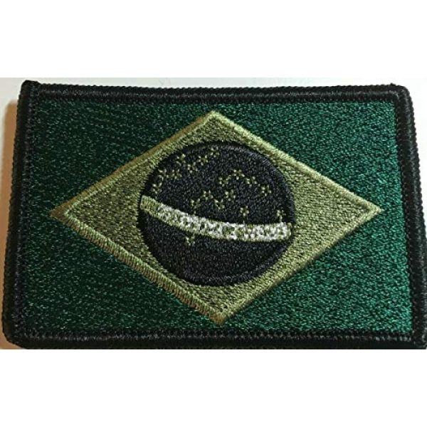 Fast Service Designs Airsoft Morale Patch 1 Brazil Flag Embroidered Patch Fastener Backing Hook & Loop Morale Tactical Shoulder Brazilian Emblem Black, Evergreen & Olive Colors Black Border #3