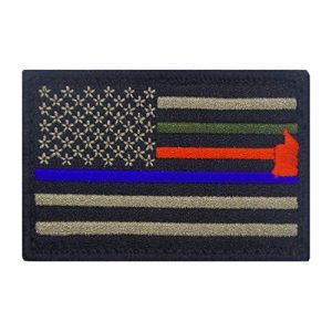 Morale Tags Airsoft Morale Patch 1 Thin Blue Red and Green Line Hook and Loop Responder Flag Patch Morale Tags Fully Embroidered (Coyote and Black)